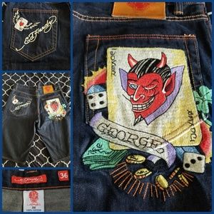 Brand new, never worn Ed Hardy dark jean shorts